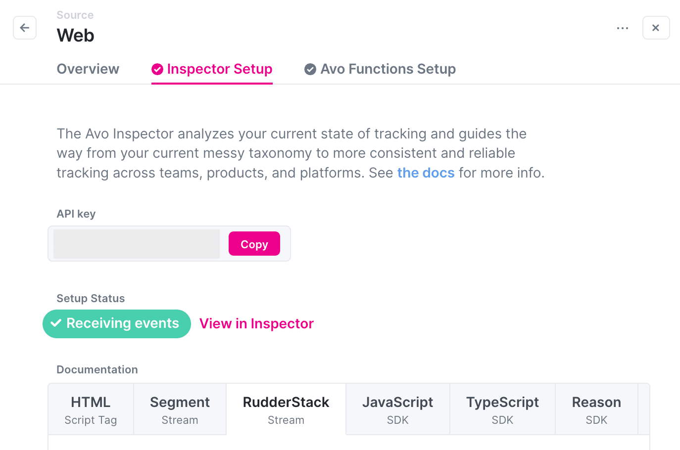 Source settings in Avo